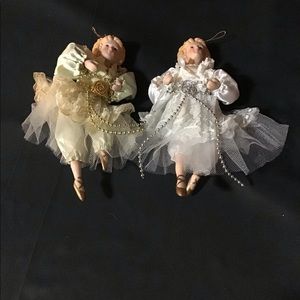 VINTAGE LOT OF 2 CERAMIC BALLERINA CHRISTMAS ORNAMENTS